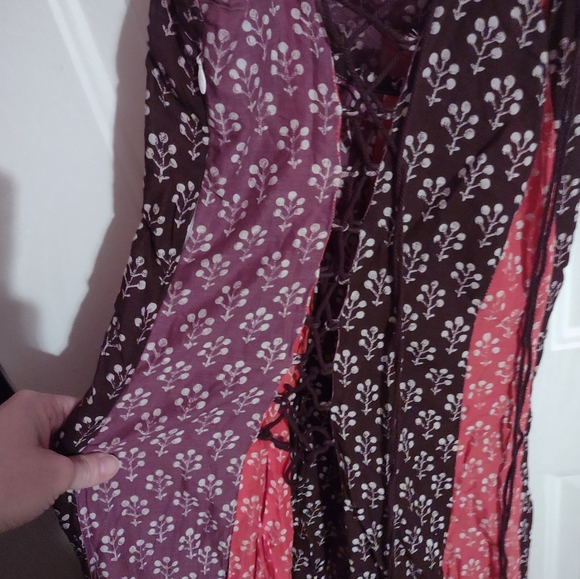 Free People BOHO Pink Purple Multi-Color Floral Beaded Dress 8 - Picture 8 of 14